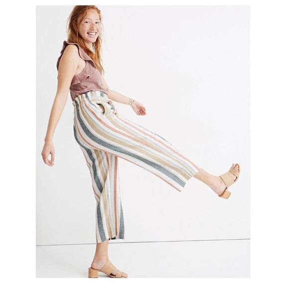 Tie-Waist Huston Pull-On Crop Pants in Stripe | SZ XS - Picture 2 of 12